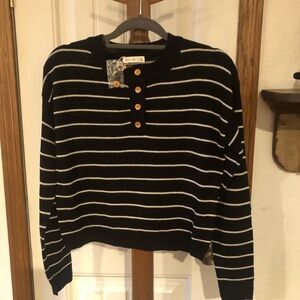 Active USA Black and White Striped Sweater